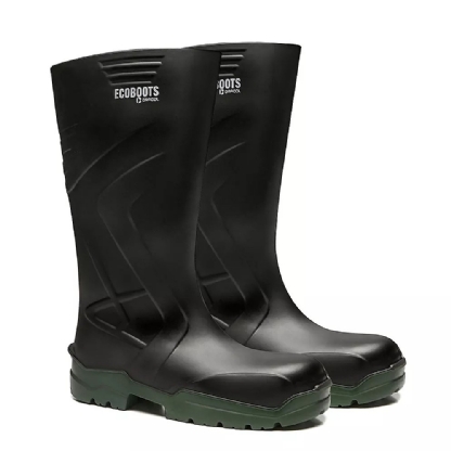 BOTA LONGA PRETA E VERDE SEM FORRO COM BIQUEIRA COMPOSITE POLYTECH ECOBOOTS N35