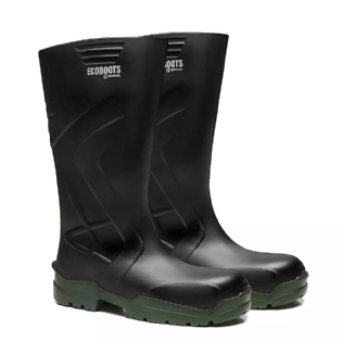 BOTA LONGA PRETA E VERDE SEM FORRO COM BIQUEIRA COMPOSITE POLYTECH ECOBOOTS N38