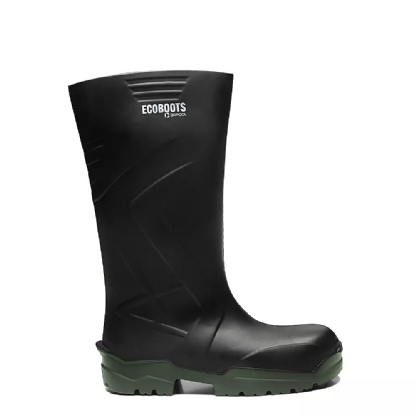 BOTA LONGA PRETA E VERDE SEM FORRO COM BIQUEIRA COMPOSITE POLYTECH ECOBOOTS N38